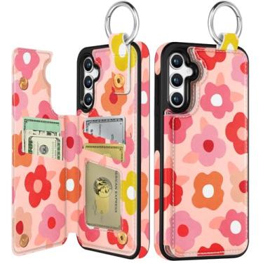 Imagem de Shorogyt Capa carteira para Samsung A54 com suporte para cartão - para mulheres, homens, meninas, design fofo, estampa de flor, suporte magnético, fecho traseiro flip, capa de telefone de couro para