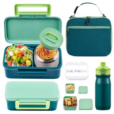 Imagem de MAISON HUIS Bento Box para crianças com garrafa térmica de sopa de 227 g, lancheira isolada e garrafa de água de 500 ml, caixa bento de 2 compartimentos com pacote de gelo embutido, à prova de
