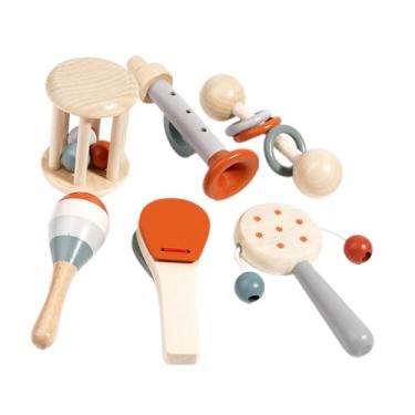 Imagem de YIJU Conjunto de chocalhos de madeira, brinquedo sensorial de coordenação olho-mão, brinquedos educativos de madeira para bebês, chocalhos de mão com sino