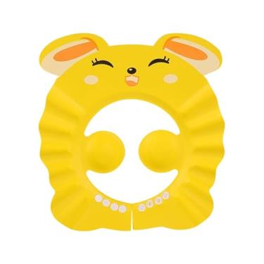 Imagem de simhoa Touca de banho infantil, chapéu de xampu de EVA com protetor de orelha, touca de banho fofa ajustável para meninas, crianças, viagens em ambientes, Amarelo