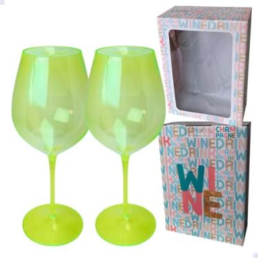 Imagem de Kit Vinho 2 Taças Grandes 580 ml Poliestireno Verde Cristal