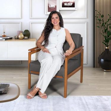 Imagem de Poltrona Decorativa Montreal Linho Para Sala Pés De Madeira Casa Imperial (GRAFITE)