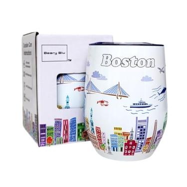 Imagem de Beary Blu City Themed Artwork Série de copos de 355 ml - Projetado nos EUA - Copo isolado a vácuo com tampas - Caneca de viagem de aço inoxidável para vinho e café, água, para bebida quente e fria
