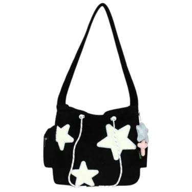 Imagem de Bolsa tiracolo Star para mulheres, bolsas de veludo cotelê, bolsa carteiro estética Y2K, casual, de ombro, Hobo, para trabalho, faculdade, Preto, Medium
