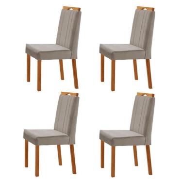 Imagem de Kit 4 Cadeiras ágata Com Puxador Móveis Minas Cor Veludo Cinza