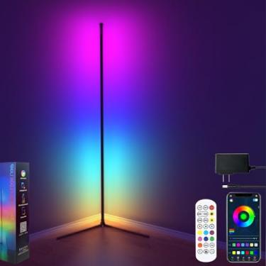Imagem de Pirvlin Luminária de chão de canto, lâmpada de piso LED RGB inteligente de 152 cm com aplicativo e controle remoto, LED de alto brilho, 16 milhões de cores, sincronização de música, configuração de