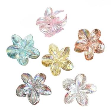 Imagem de Grampo de Cabelo Flor Frangipani Colorida Presilha Feminina Acrílica, Acessório de Praia e Resort para Mulheres(Kit Conjunto completo de 6)
