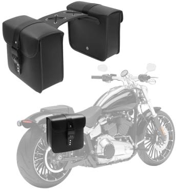 Imagem de AC-MTORC Alforjes de couro PU com trava adequada para Harley Sportster Softail Dyna (preto)