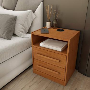 Imagem de Mesa de Cabeceira com Usb 2 Gavetas Ripado Espresso Móveis Cinamomo