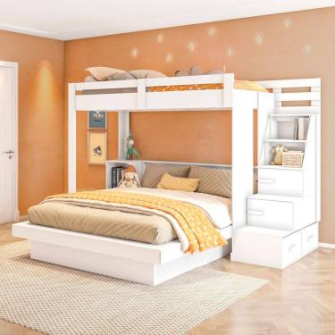 Imagem de Beliche Infantil Juvenil com Nichos 2 Gavetas e 2 Portas Family Moon Yescasa Branco