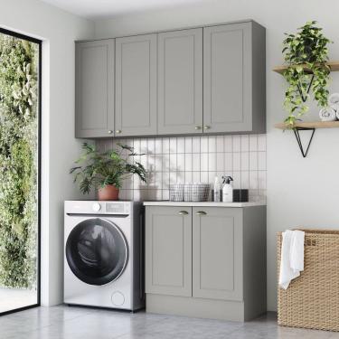 Imagem de Lavanderia Modulada 03 Peças com Tampo Emily Espresso Móveis Cinza
