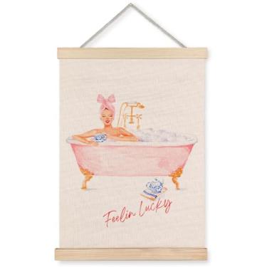 Imagem de Yomisex Decoração de parede de banheiro rosa, pôsteres femininos para meninas, banheiro, banheiro, banheiro, decoração de parede, rosa, retrô, feminino, 30,5 x 40,6 cm