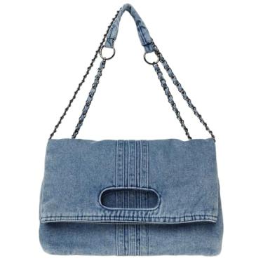 Imagem de Gleease Bolsas jeans femininas bolsa jeans azul bolsa tiracolo retrô com alça de corrente ajustável bolsa Hobo, Azul