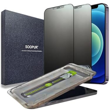 Imagem de SOOPUR Pacote com 2 protetores de tela de privacidade fosco, [remoção automática de poeira e alinhamento automático] Película de vidro temperado antirespião, antirreflexo, anti-impressão digital