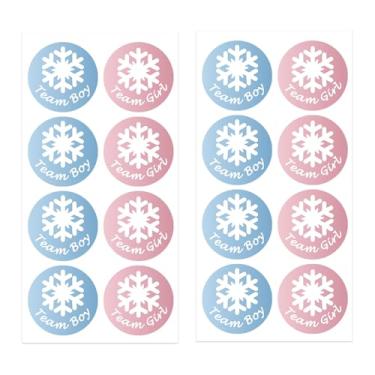 Imagem de 120 peças de adesivos de festa de revelação de gênero rosa ou azul - Etiquetas de votação para meninos e meninas do time - 5 cm com tema de baleia de floco de neve de abóbora para ele ou ela (floco de