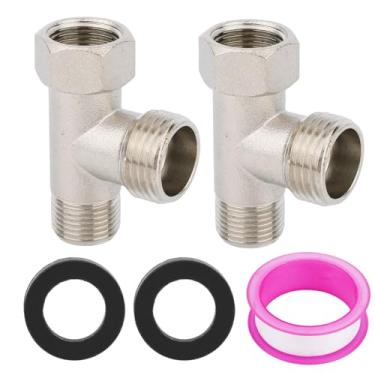Imagem de Goktvai 2pcs Adaptador T Bidê, 3/8"x3/8"x1/2" Válvula T 3 Vias Conector com Anilhas e Fita Rosca Divisor Torneira Vaso Sanitário Válvula Bloqueio Angular Acessório Bidê para Sanitário Casa RV