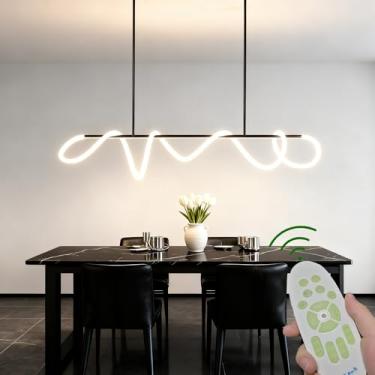 Imagem de JYYQ Luminárias Pendentes Modernas, Para Ilha De Cozinha, Lustres Com Controle Remoto E Regulagem Intensidade, Led Altura Ajustável, Sala Jantar, Bilhar (Preto, 59,06 Pol.)