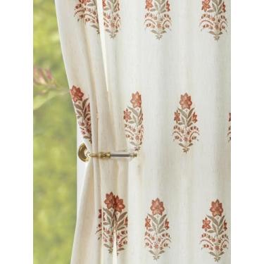 Imagem de Cortinas com plis de puxador Floral Vermelho 84" (213cm), Filtro de Luz Linho Luxuoso Estilo Farmhouse, com Ganchos e Argolas - Set de 2 Painéis