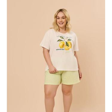 Imagem de Pijama Feminino Plus Size Manga Curta Evanilda Bege, Plus G1, Bege