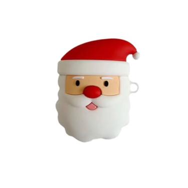 Imagem de TOU-BEGUIN Capa de fone de ouvido de carregamento sem fio compatível com AirPods 1 e 2, design fofo de pai de Natal, protetor de corpo inteiro anti-impressão digital de silicone macio com gancho