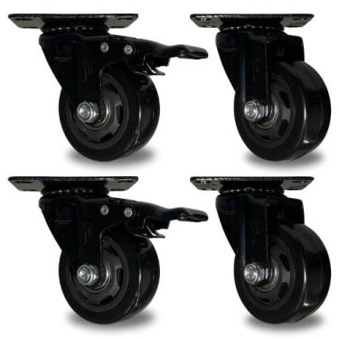 Imagem de Kit com 4 Rodinhas de 75 mm Giratório 2 Com Trava e 2 Sem Trava Rodinh