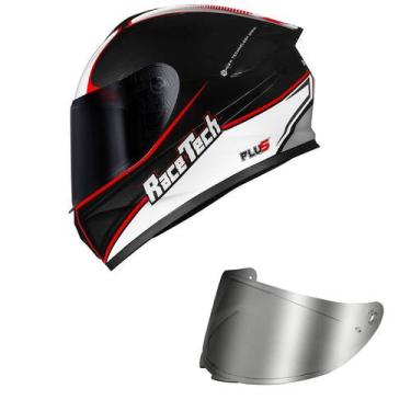 Imagem de Capacete Race Tech Hit Plus Preto Branco e vermelho Mais Viseira Prata