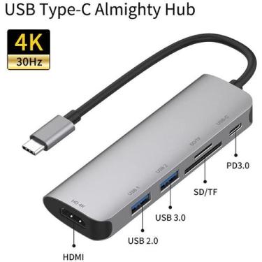 Imagem de Super Hub Adaptador 6 em 1 MacBookk Pro Air Dell Acer Usb Tipo C em Al