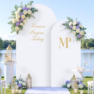 Imagem de Conjunto de 2 capas brancas de arco de 7,2 e 1,8 m para arco de 1,8 m, elastano, para chá de panela, chá de bebê, festa de aniversário, cerimônia, banquete, decoração de fundo