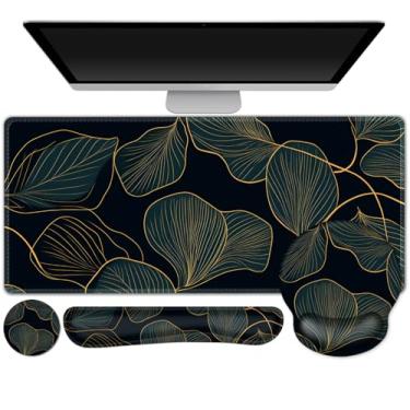 Imagem de ARTSO Conjunto de tapete de mesa, mouse pad grande para jogos, suporte de pulso, descanso de pulso para teclado, almofada de mesa ergonômica com combinação de copos, mousepad estendido com