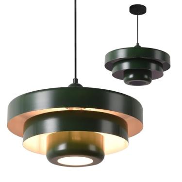 Imagem de Zoxxoz Luminária Pendente De Meados Do Século Com Design De Cúpula De Metal De 3 Camadas, Lustre Pendente Nórdico De Teto De 14'', Luminária Pendente Vintage Embutida Na Parede Para Ilha De Cozinha