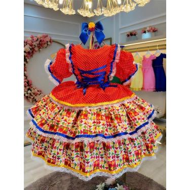 Imagem de Fantasia Junina Arraiá Vermelho com Saia Babados Coloridos - Fabuloso 