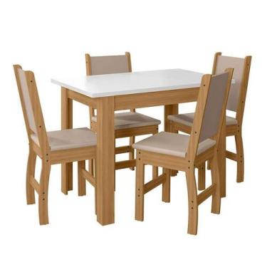 Imagem de Conjunto de Mesa de Jantar Retangular com Tampo MDP Off White Bellagio