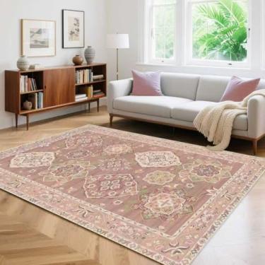 Imagem de Vhong Tapetes de área vintage rosa laváveis modernos antiderrapantes 7,5 x 12,5 cm pequeno para berçário, sala de estar, sala de jantar, quarto de fazenda, quarto de meninas