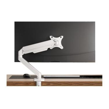 Imagem de Suporte para monitor de mesa para monitor único, braço de monitor de mola a gás de 17 a 32 polegadas, suporte de monitor único totalmente ajustável com grampo e base de ilhós, suporta braço de monitor