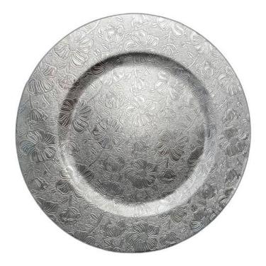 Imagem de Sousplat Prateado Plástico Relevo Design Floral 33 X 33