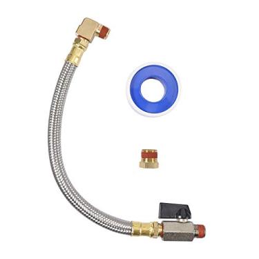 Imagem de Kbrotech Kit de montagem de válvula de drenagem de tanque estendido tubo de aço trançado flexível 25,4 cm 1/4 polegada NPT encaixe de tubo para compressor de ar