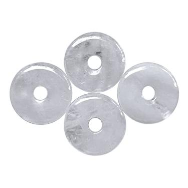 Imagem de Casaper Anel circular de quartzo natural de pedra natural, furo grande, 7 mm, rosquinha de cristal natural, pedra polida, contas de pingente de disco redondo plano para fazer joias, artesanato, 4