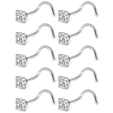 Imagem de Yaalozei Anéis de nariz de saca-rolhas de 24 g, aço cirúrgico 316L, hipoalergênico, parafuso, diamante, piercing de narina, joias para mulheres e homens, ouro prateado, zircônia cúbica, 1,5 mm, 2,5 mm