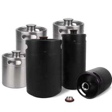 Imagem de 1 peça mini barril de cerveja prata/preto, growler de cerveja de parede única de 2L/3,6L/5L, barril de cerveja artesanal de aço inoxidável 304(Silver,5L)