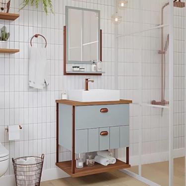 Imagem de Gabinete de Banheiro 2 Gavetas 61 cm com Cuba e Espelheira (Freijó/Pistache)