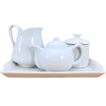 Imagem de Jogo Café e Chá Mesa Posta, Bandeja + Bule Chaleira 400ml + Açucareiro 250ml + Jarra Leiteira 740ml - Kit Porcelana Bran