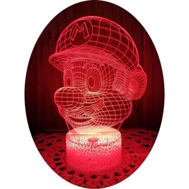 Imagem de Lâmpada 3D Illusion Mario Bross LED de 7 cores com sensor de toque