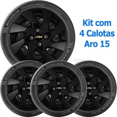 Imagem de 4X Calota Gm Onix Prisma Corsa Aro 15 Preto Com Emblem 195Cp