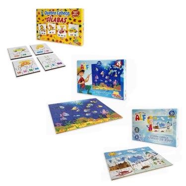Imagem de Kit Completo 3 Quebra Cabeça Infantil Divertido Em Madeira K