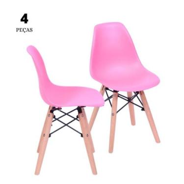 Imagem de Kit 04 Cadeiras Infantis DKR em Polipropileno Rosa Base Madeira - Kids