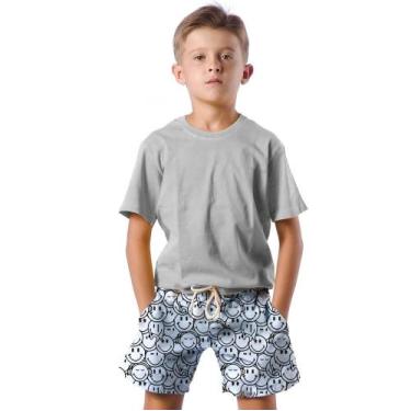 Imagem de Shorts Infantil Bermuda Calção Praia Verão Emoji Faces White 151 - SMO