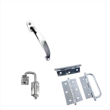 Imagem de Puxador + Trinco + Dobradiças Porta Camarão Cromado Ursich