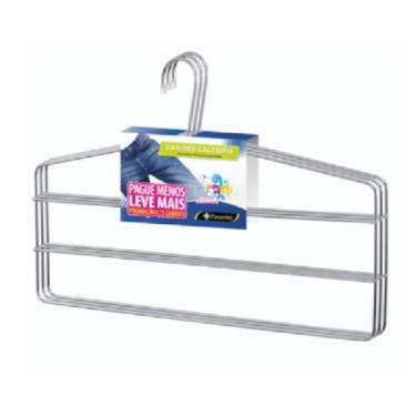 Imagem de Cabide para Calça Triplo Calceiro Cromado Organização Roupa Armario - Kit com 03 unidades