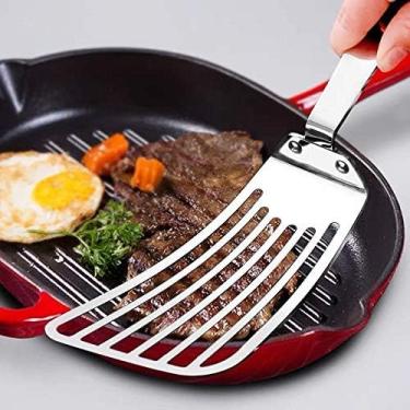 Imagem de Espátula de peixe de metal de aço inoxidável para peixes, ovos, panquecas, utensílio de cozinha flexível, fino, mas resistente com acabamento espelhado