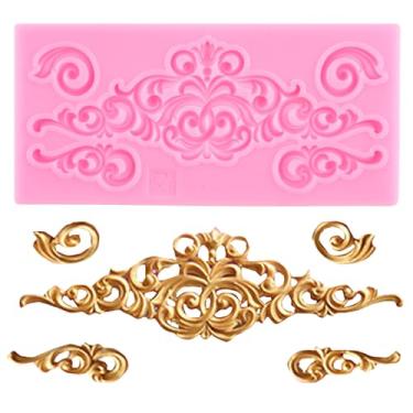 Imagem de Moldes barrocos de fondant curlicues rolagem borda de renda molde de silicone para decoração de bolos topo de cupcake doce pasta de goma de chocolate argila polímero